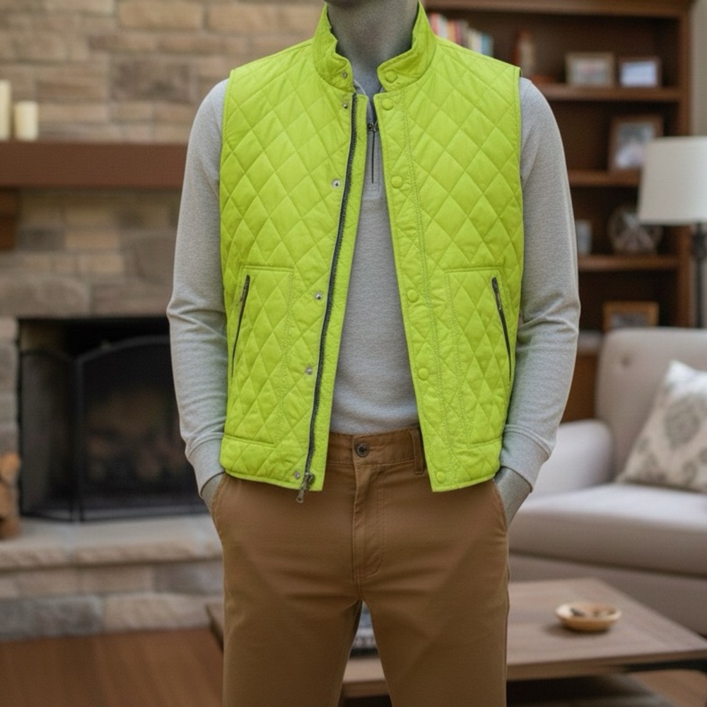 New with tag Tailorbyrd Men's Quilted full zip Vest Neon Green size XL